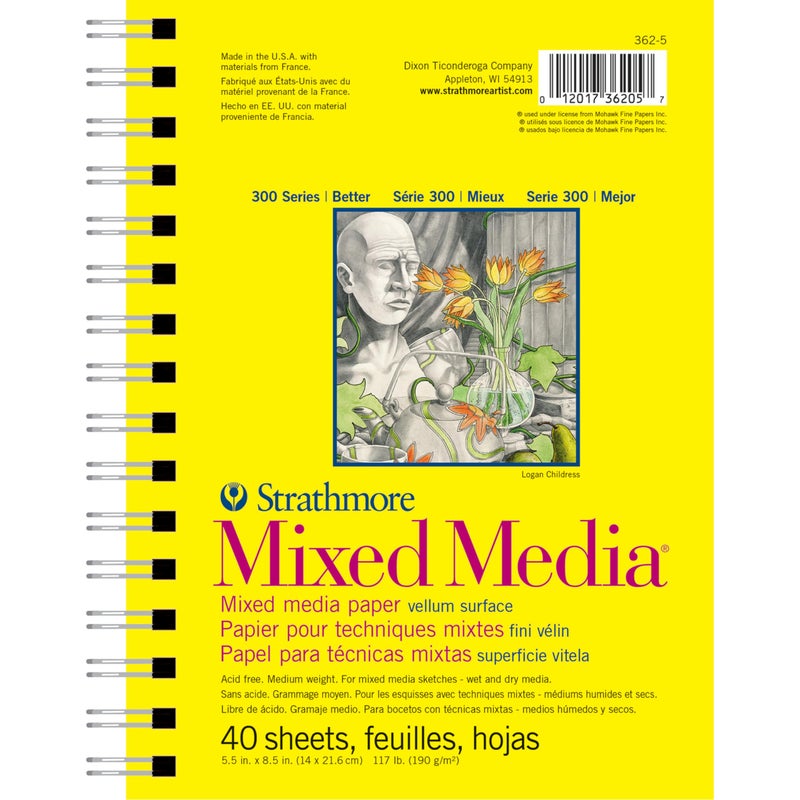 Strathmore 300 Series Mixed Media Paper Pad, Side Wire Bound, 5.5x8.5 inches, 40 Sheets (117lb/190g) - Artist Paper for Adults and Students - Watercolor, Gouache, Graphite, Ink, Pencil, Marker - Image 1